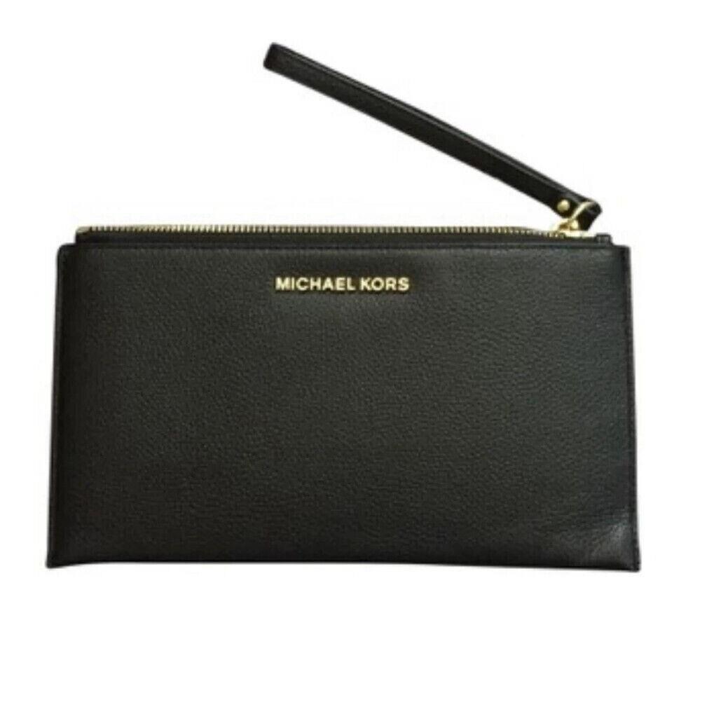 Michael Kors Large Pebble Leather Zip Wristlet/clutch-black/gold
