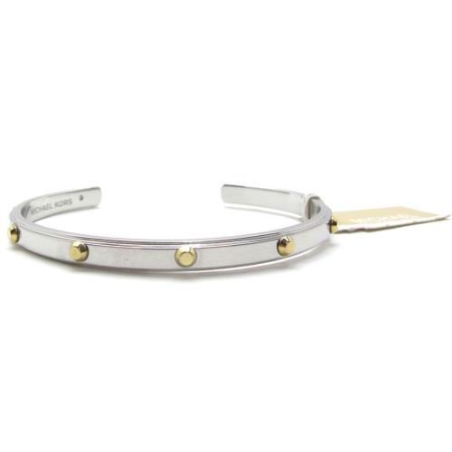 Michael Kors Heritage Astor Silver with Gold Studs 2.5 in Open Cuff Bangle