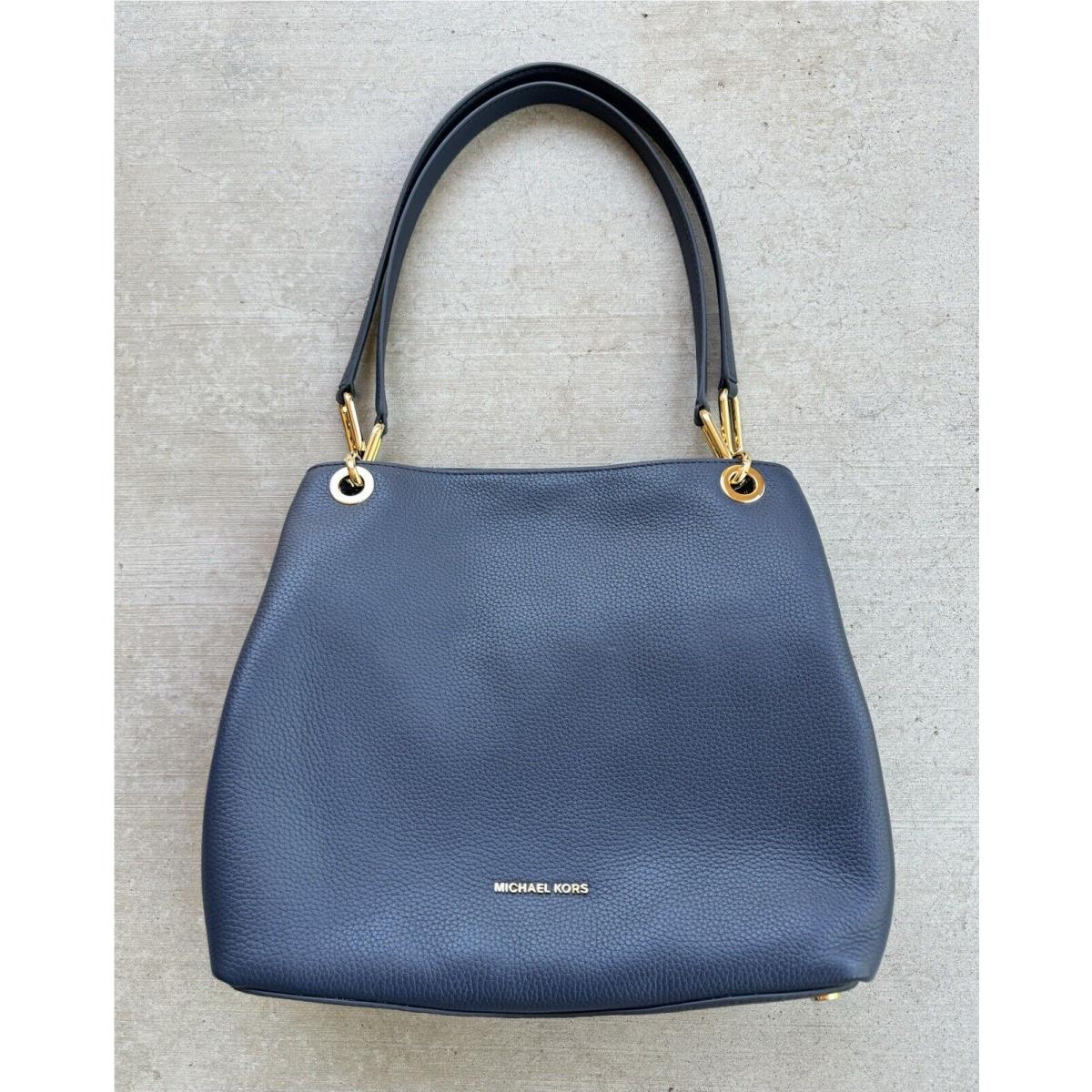 Michael Kors Kensington Shoulder Tote Bag Navy Blue Leather Handbag Large