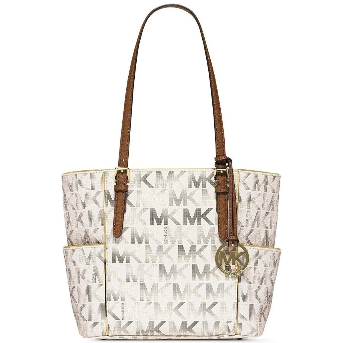 Michael Kors Jet Set Specchio Signature East West White Tote Handbag Purse