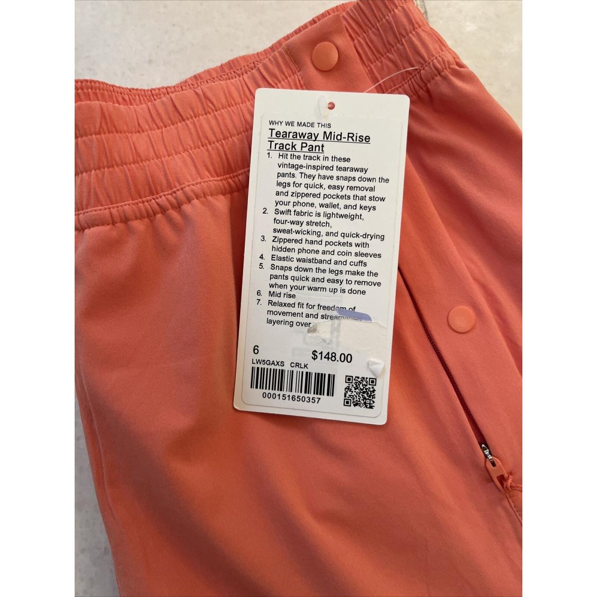 Lululemon Tearaway Mid-rise Track Pant Size 6 Crlk Orange LW5GAXS