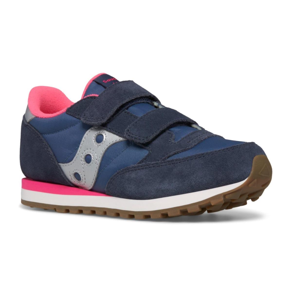 Saucony Kids Originals Jazz Double Hook Loop Little Kid/big Kid Navy/Silver/Pink