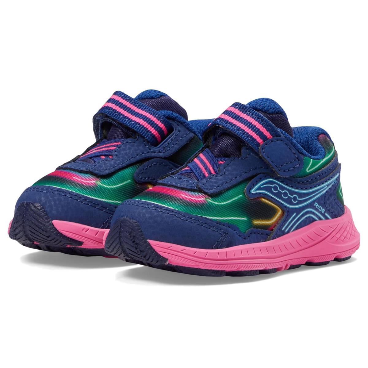 Boy`s Sneakers Athletic Shoes Saucony Kids Ride 10 Toddler/little Kid - Neon/Blue/Pink