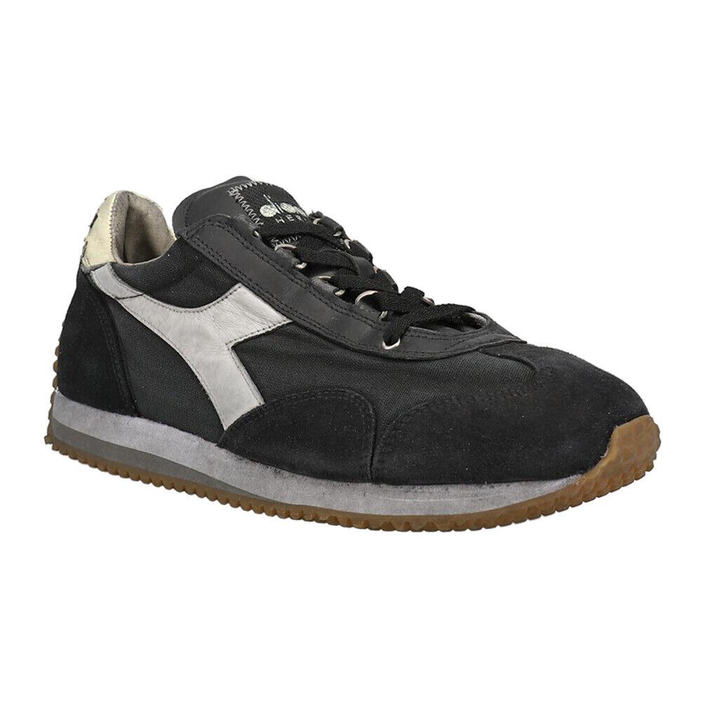 Diadora Equipe H Dirty Stone Wash Evo Lace Up Mens Black Sneakers Casual Shoes - Black