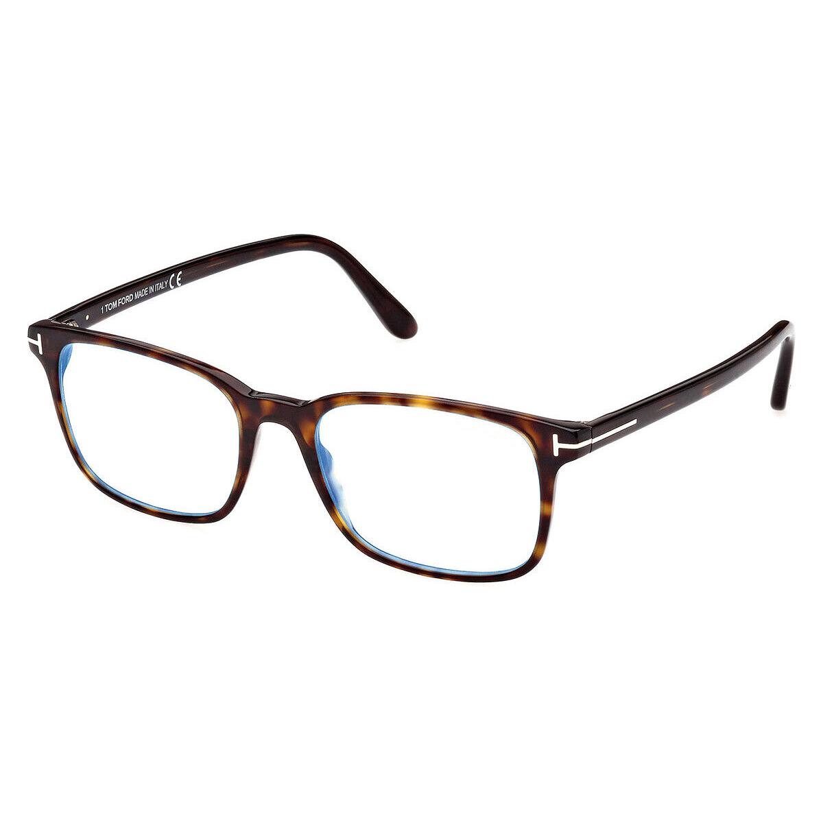 Tom Ford FT5831-B Eyeglasses Shiny Dark Havana/t Logo Blue Block 51mm