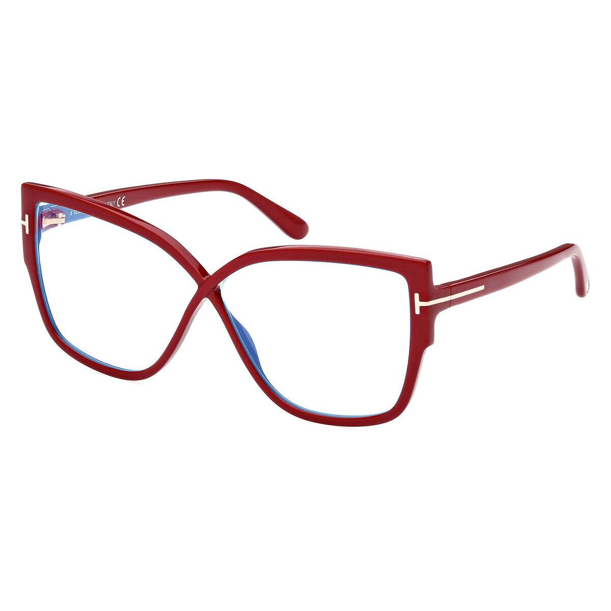 Tom Ford FT5828-B Eyeglasses Shiny Fuchsia/t Logo Blue Block 60mm