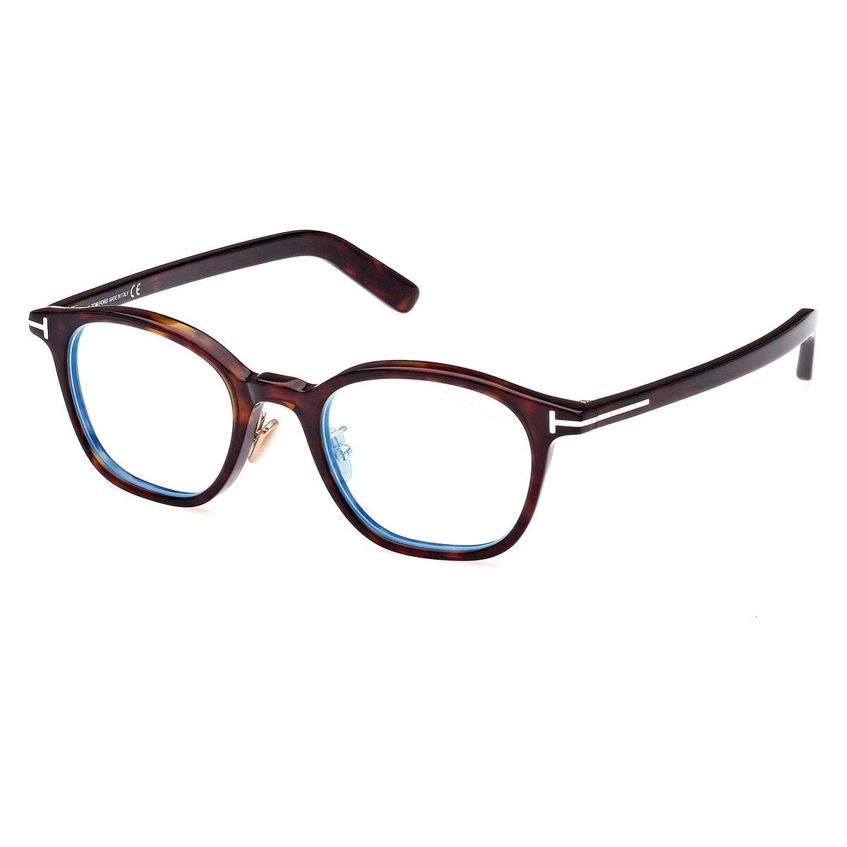 Tom Ford FT5858-D-B Eyeglasses Shiny Dark Havana/t Logo Blue Block 49mm