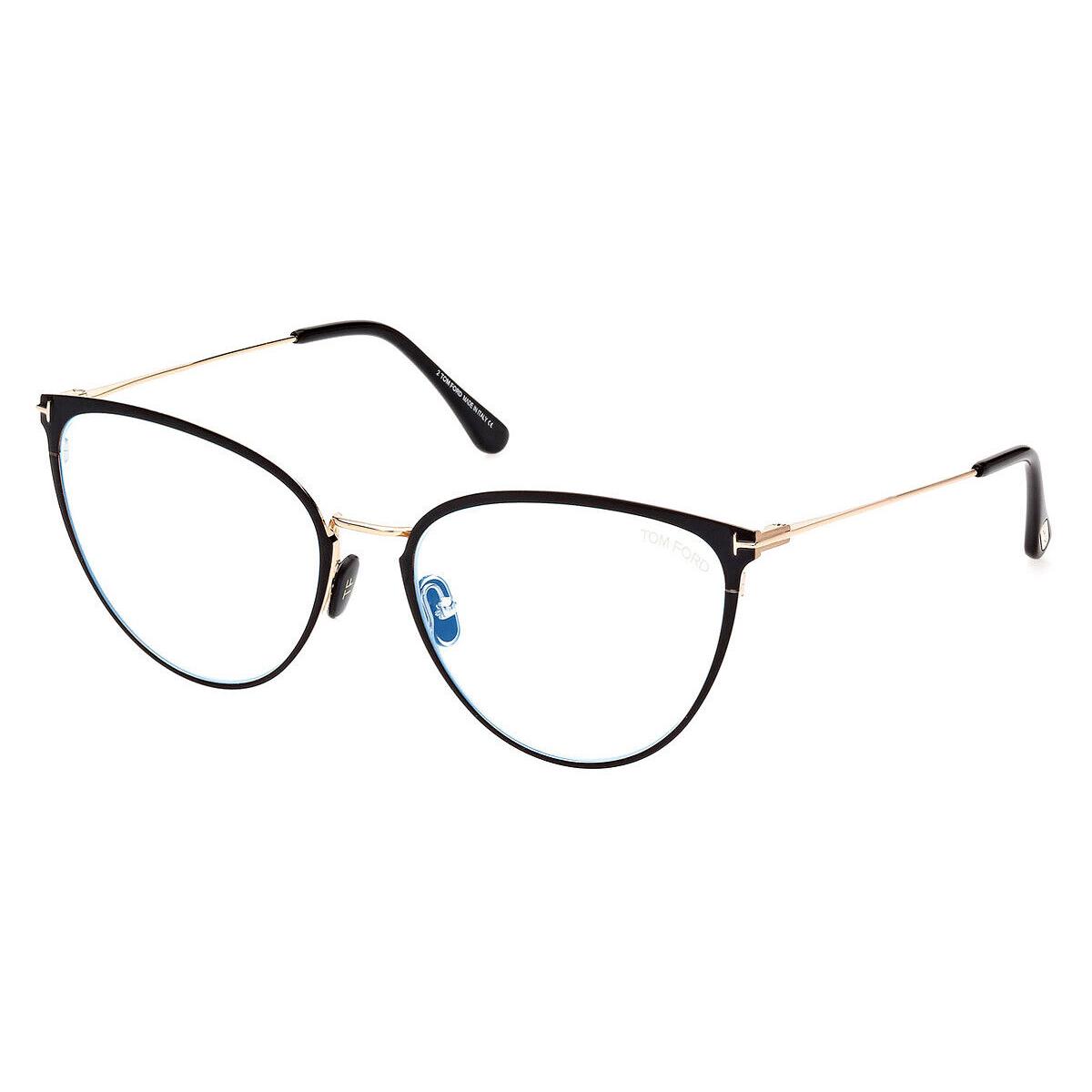 Tom Ford FT5840-B Eyeglasses Shiny Black/t Logo Blue Block 56