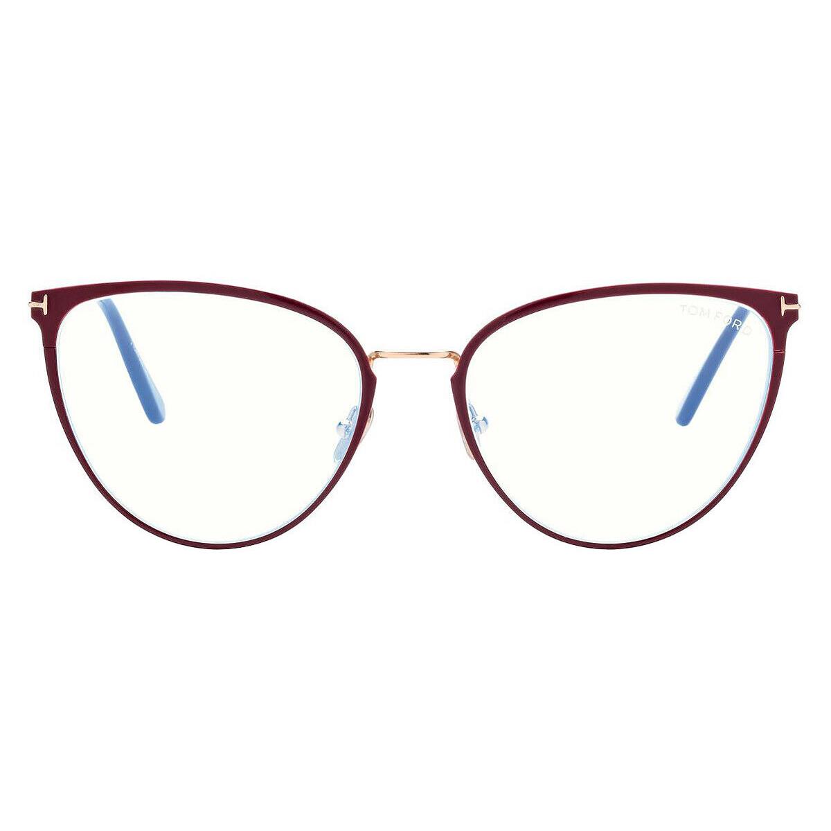 Tom Ford FT5840-B Eyeglasses Shiny Red/t Logo Blue Block 56