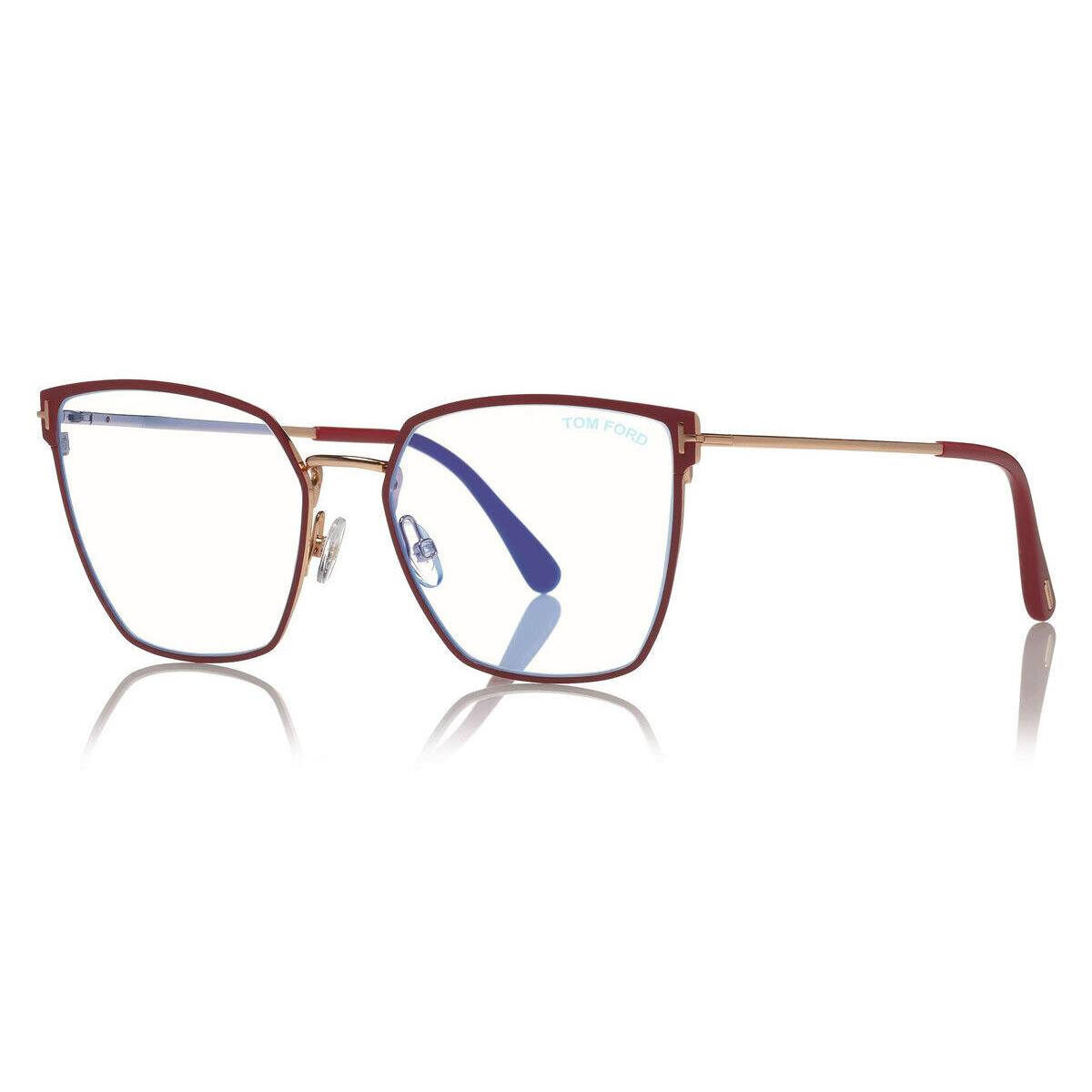 Tom Ford FT5574-B Eyeglasses Red Enamel Shiny Rose Gold Red Blue 55mm