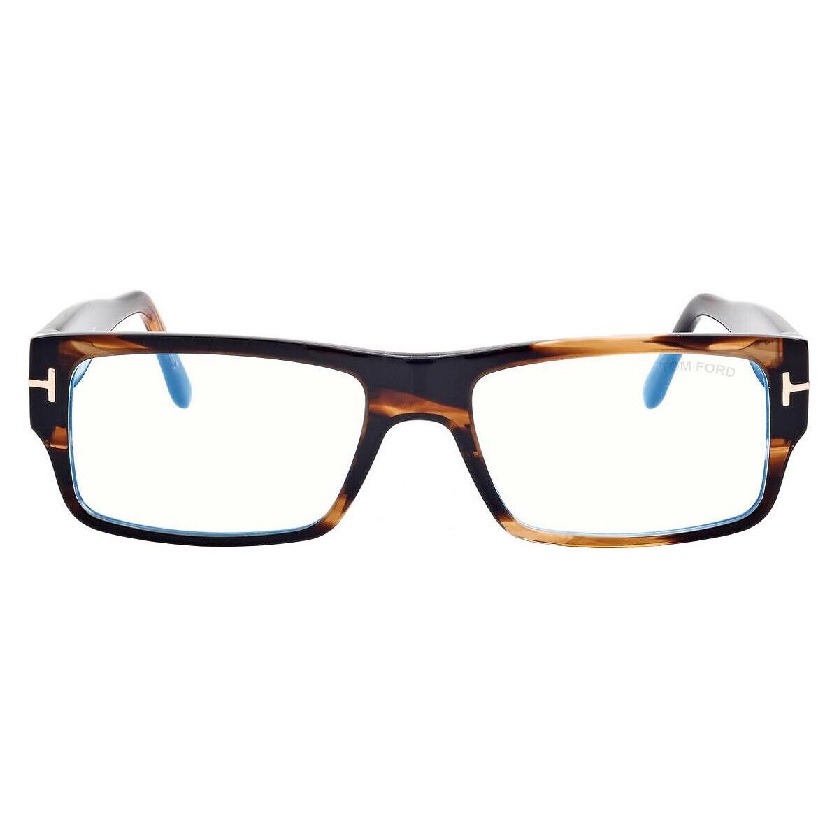 Tom Ford FT5835-B Eyeglasses Shiny Striped Dark Brown/t Logo Blue Block 54mm