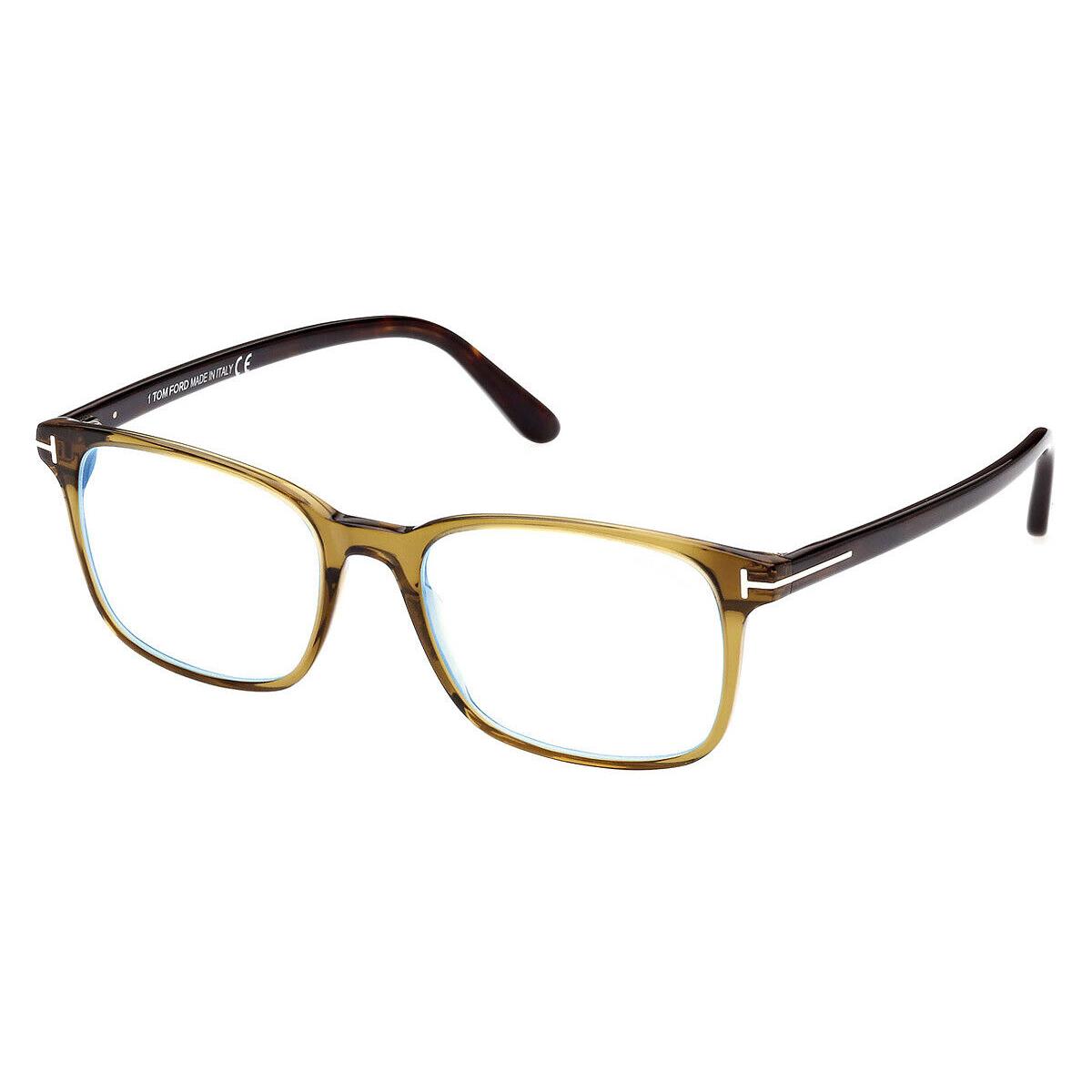 Tom Ford FT5831-B Eyeglasses Shiny Transparent Olive/t Logo Blue Block 51mm