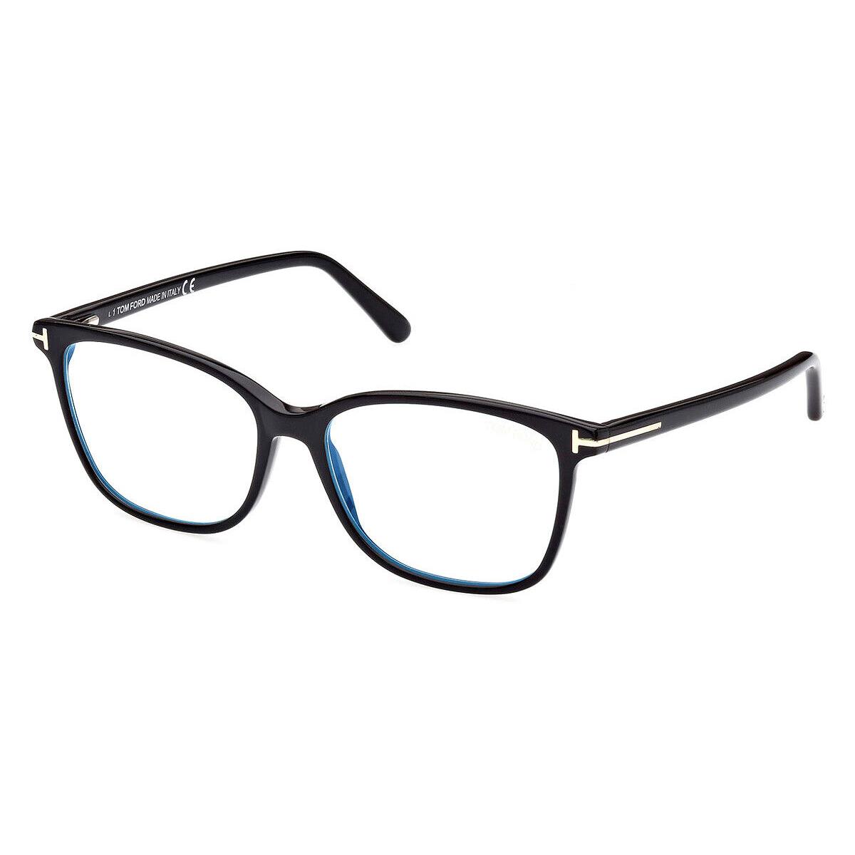 Tom Ford FT5842-B Eyeglasses Shiny Black/t Logo Blue Block 54