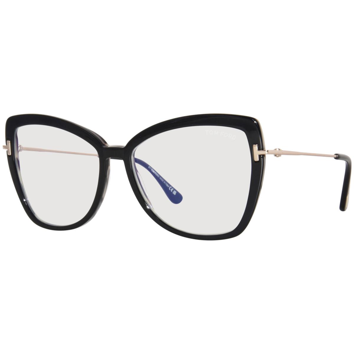 Tom Ford TF5882-B 005 Eyeglasses Women`s Shiny Black/sand Havana Full Rim 55mm