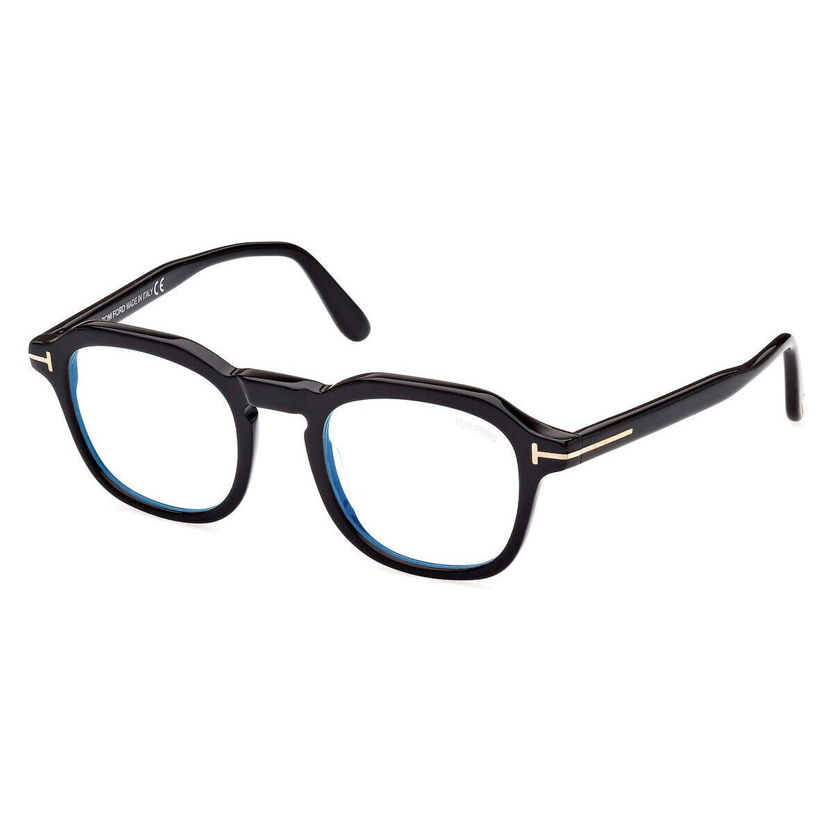 Tom Ford FT5836-B Eyeglasses Shiny Black/t Logo Blue Block 49