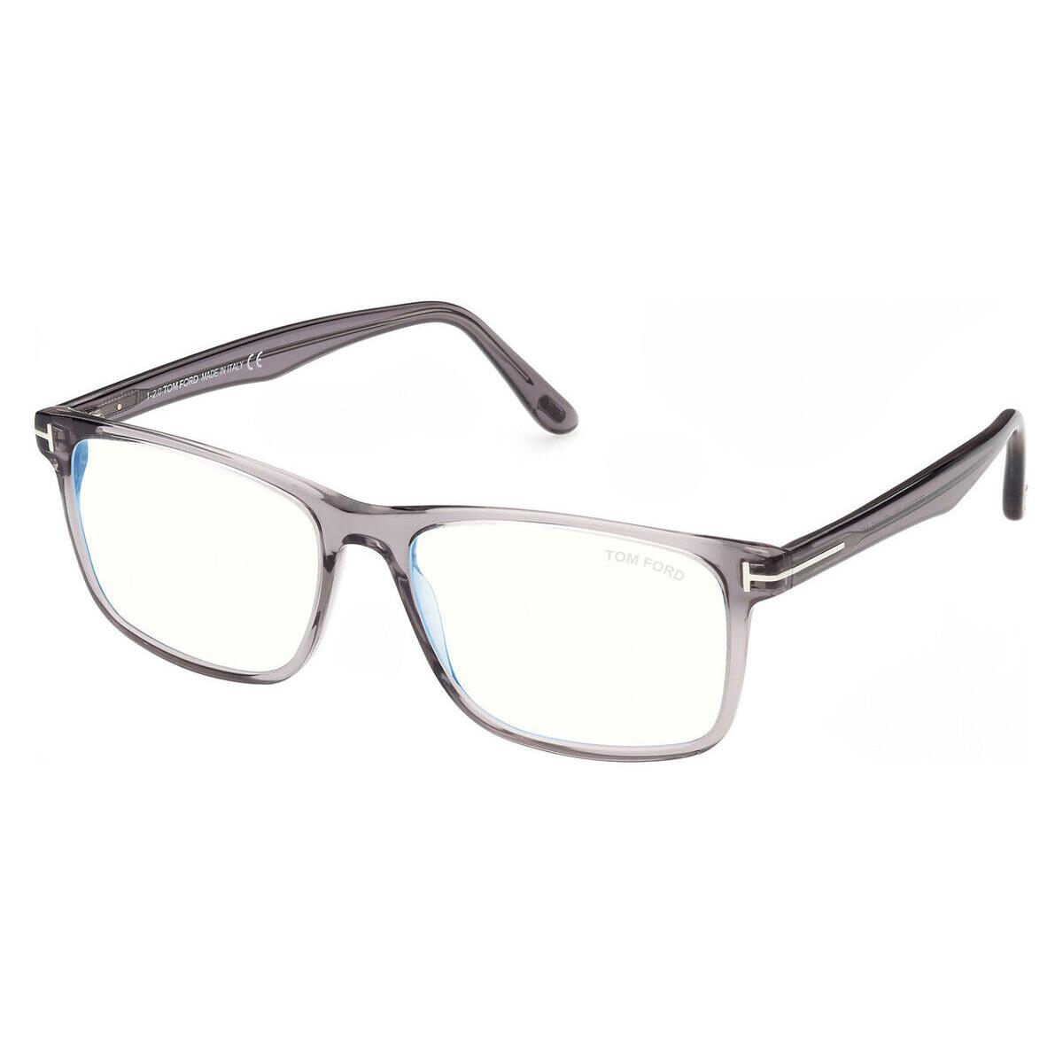 Tom Ford FT5752-B Eyeglasses Shiny Transparent Gray/t Logo/blue Block 53mm