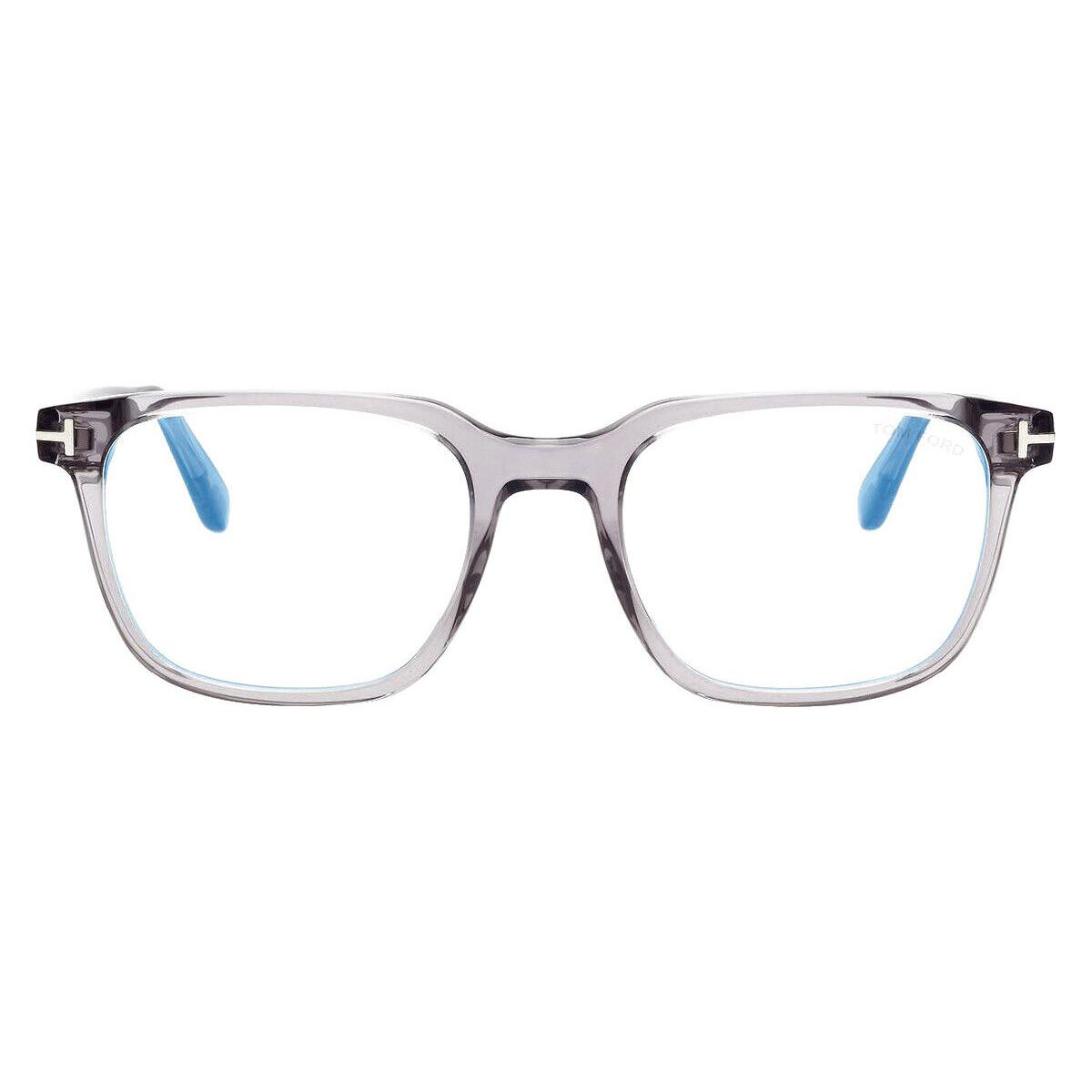 Tom Ford FT5818-B Eyeglasses Shiny Transparent Gray/t Logo Blue Block 53mm