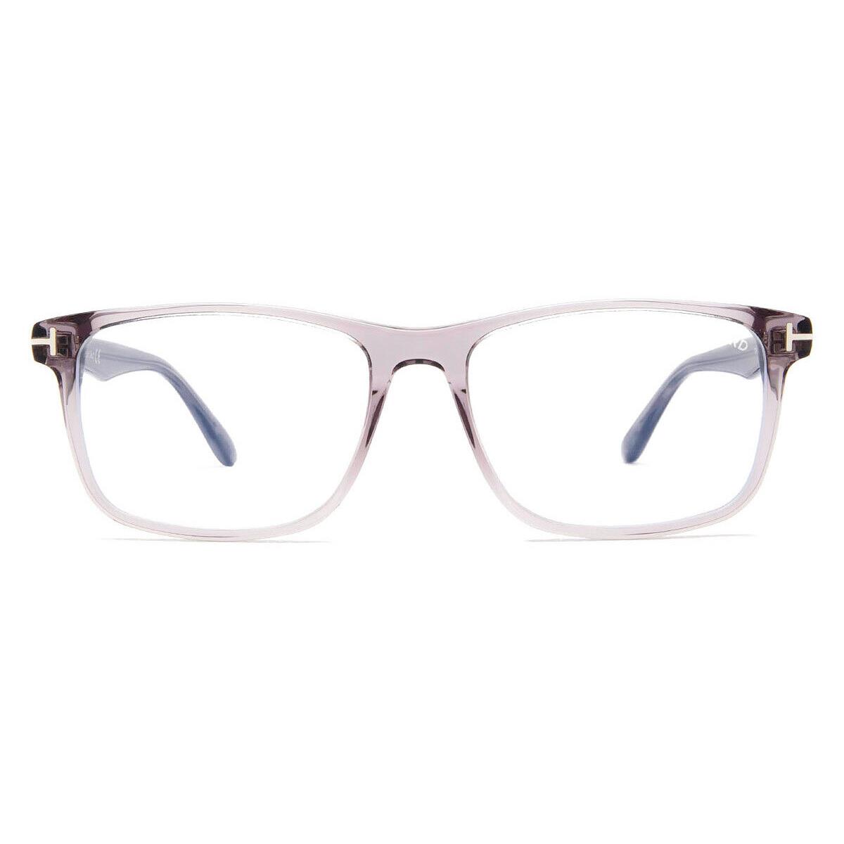 Tom Ford FT5752-B Eyeglasses Shiny Transparent Gray/t Logo/blue Block 55mm