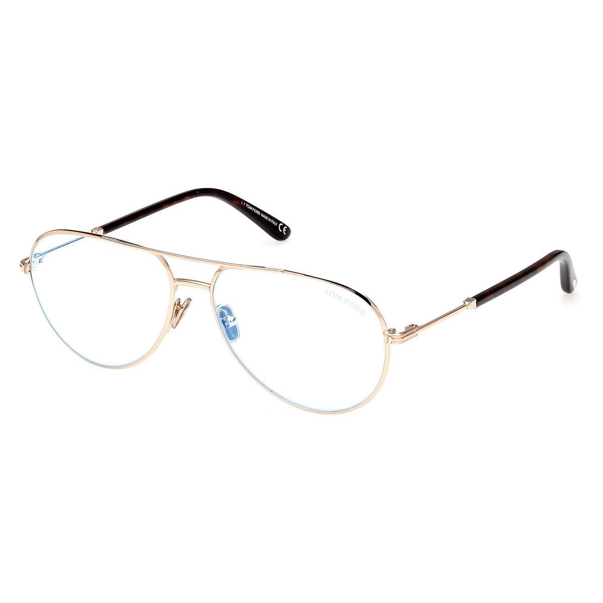 Tom Ford FT5829-B Eyeglasses Shiny Rose Gold /T Logo Blue Block 57mm