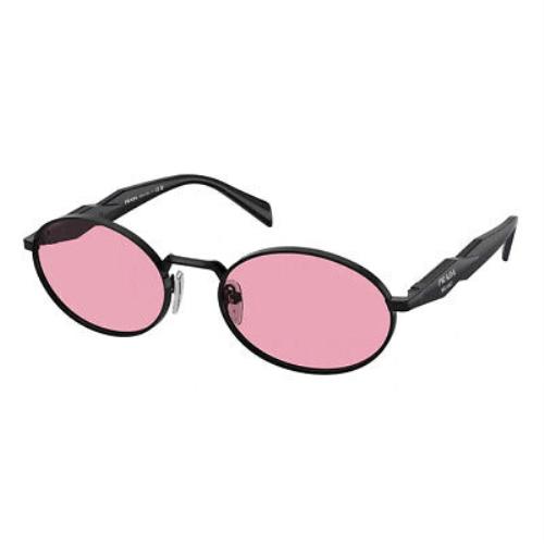 Prada PR 65ZS 1AB03Z Black Metal Oval Sunglasses Pink Lens