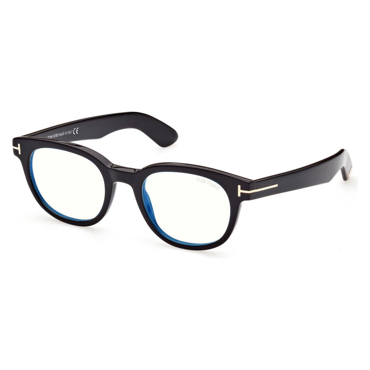 Tom Ford FT5807-B Eyeglasses Men Shiny Black/t Logo Round 50