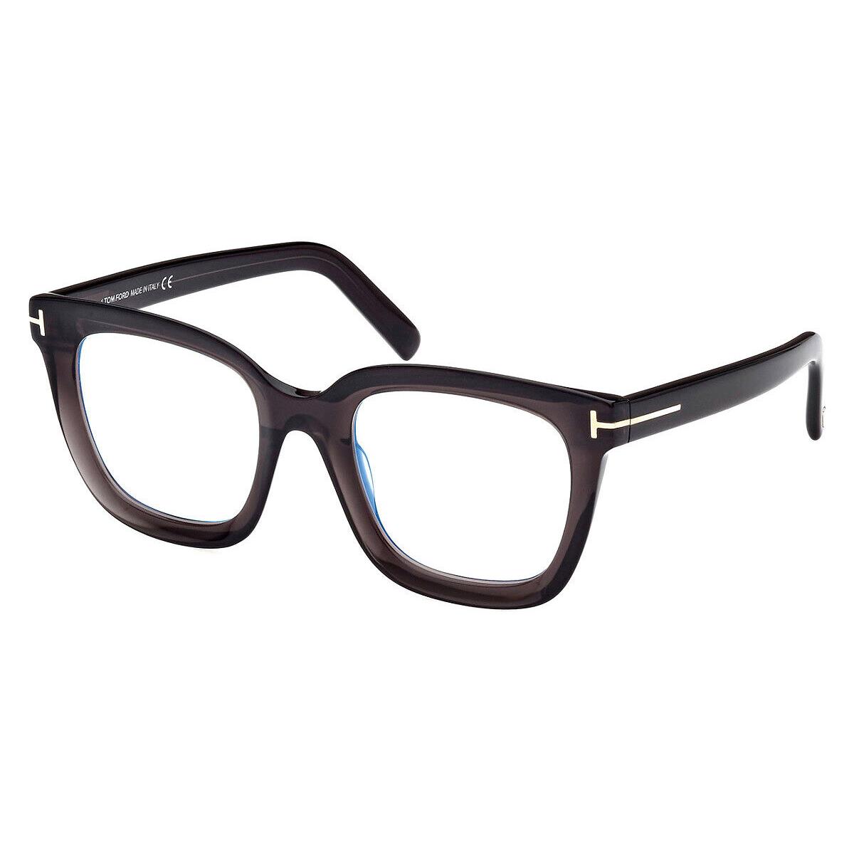 Tom Ford FT5880-B Eyeglasses Shiny Transparent Gray/t Logo Blue Block 51mm