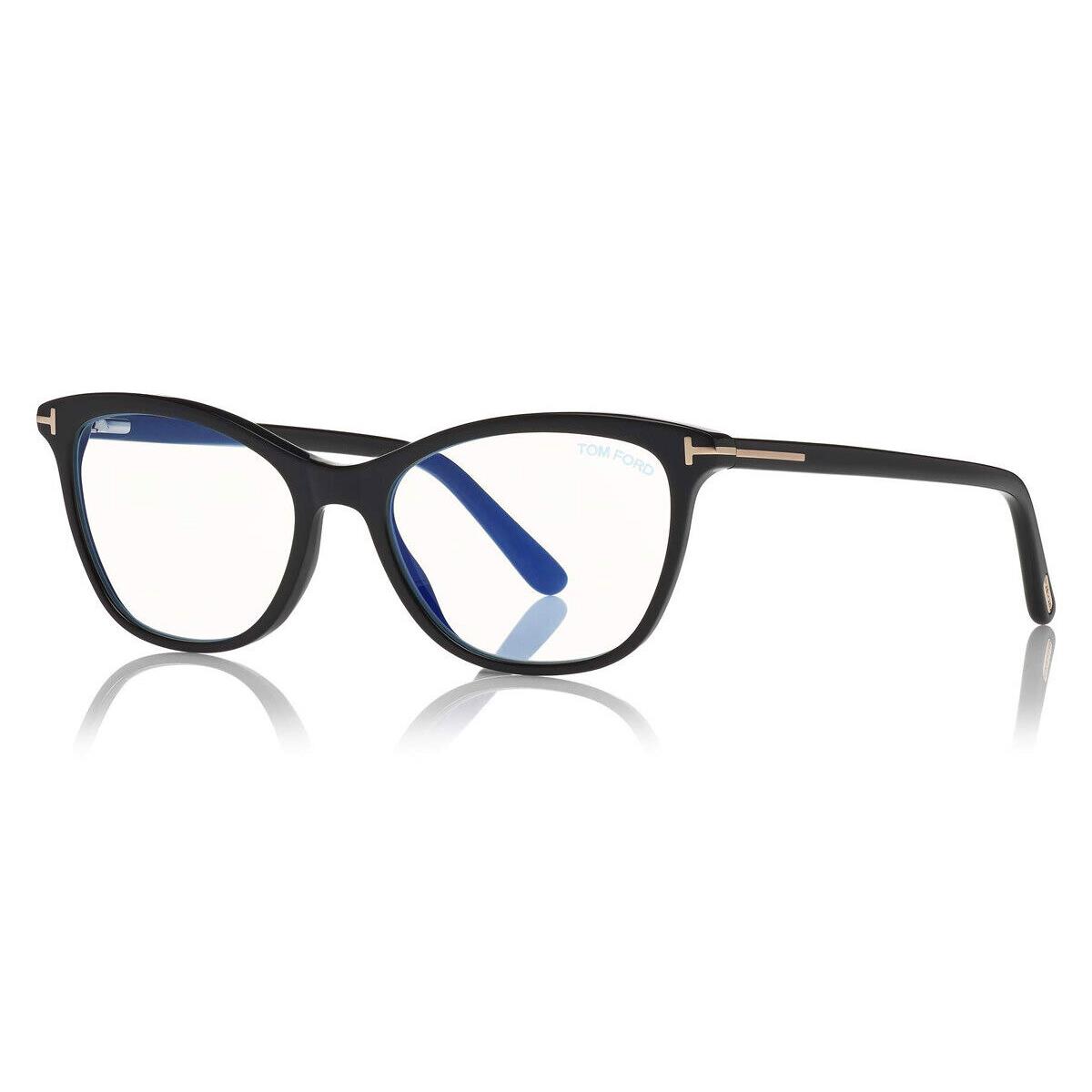 Tom Ford FT5636-B Eyeglasses Shiny Black Rose Gold Blue 52mm