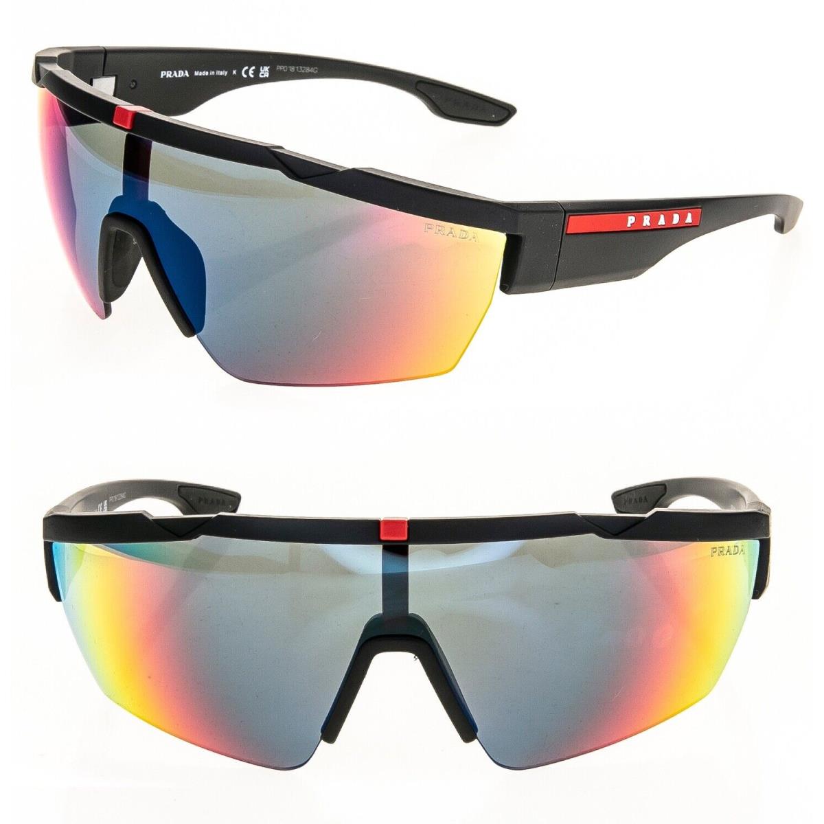 Prada Linea Rossa Active 03X Black Blue Red Mirror Stripe Sport Sunglass PS03XS