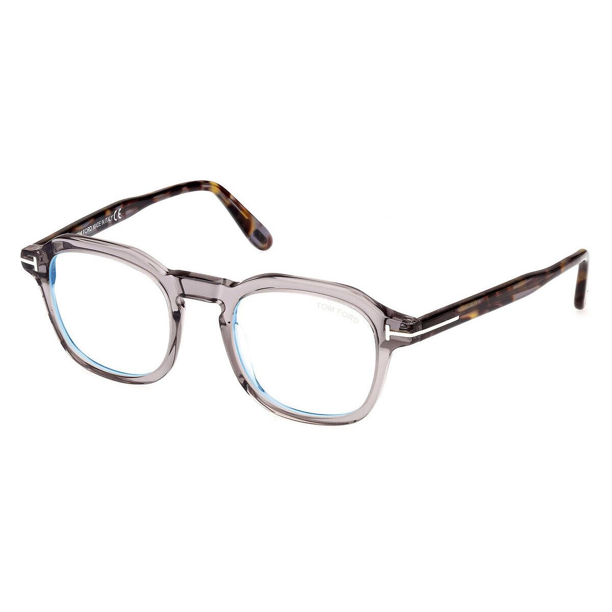 Tom Ford FT5836-B Eyeglasses Shiny Transparent Gray/t Logo Blue Block 49mm