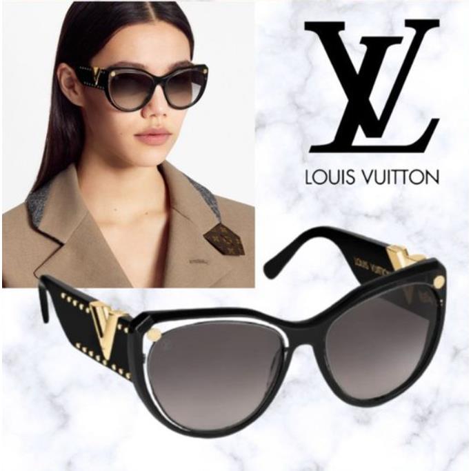 Louis Vuitton MY Fair Lady Black Cay Eye Studs Sunglasses Z1146E 91B Italy