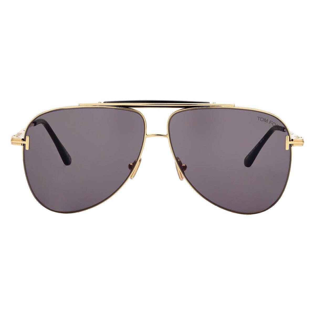 Tom Ford FT1018 Sunglasses Shiny Deep Gold/shiny Black/t Logo / Smoke