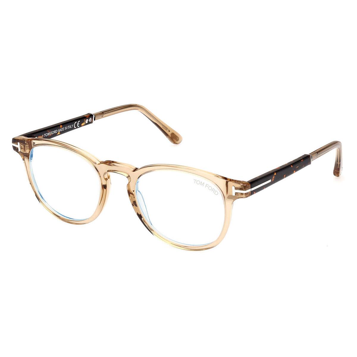 Tom Ford FT5891-B Eyeglasses Transparent Beige/palladium/t Logo / Blue Block