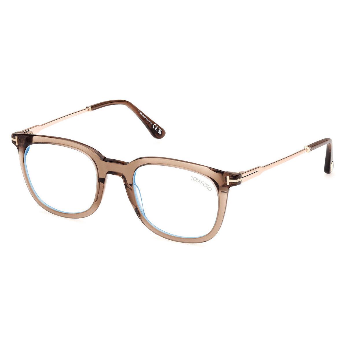 Tom Ford FT5904-B Eyeglasses Shiny Transparent Brown/t Logo / Blue Block