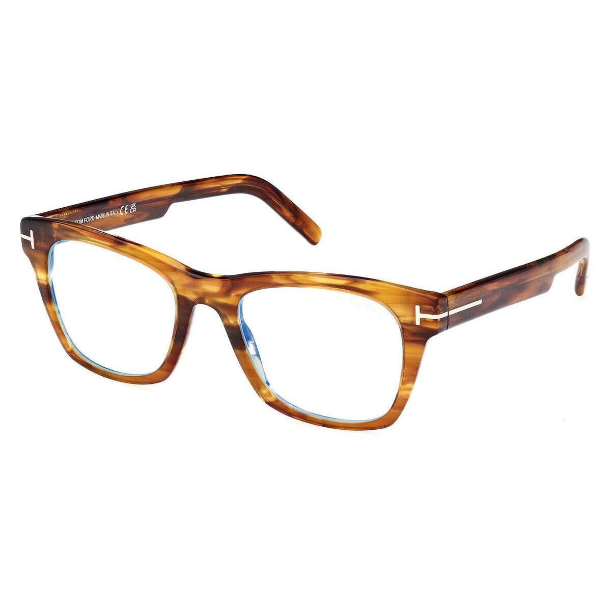 Tom Ford FT5886-B Shiny Striped Brown and Honey/rose Gold/t Logo / Blue Block