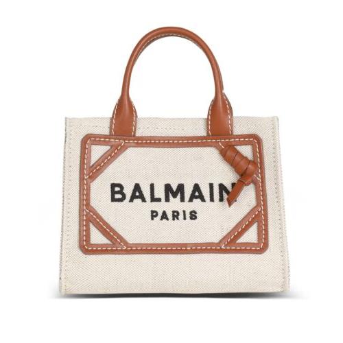 Balmain Canvas B-army Mini Shopping Bag Brown Leather Trim