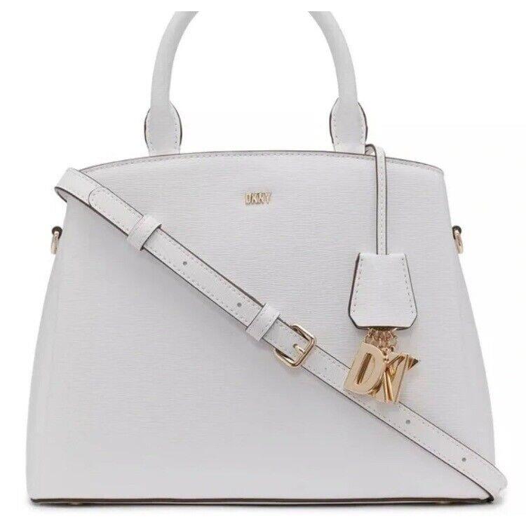 Dkny Women s Paige Medium Satchel Visit Bag with Convertible Strap White - Handle/Strap: White, Hardware: Gold, Exterior: White