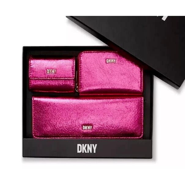 Pink Dkny Lumen 3 Piece Wallet Set in Gift Box Pink Silver