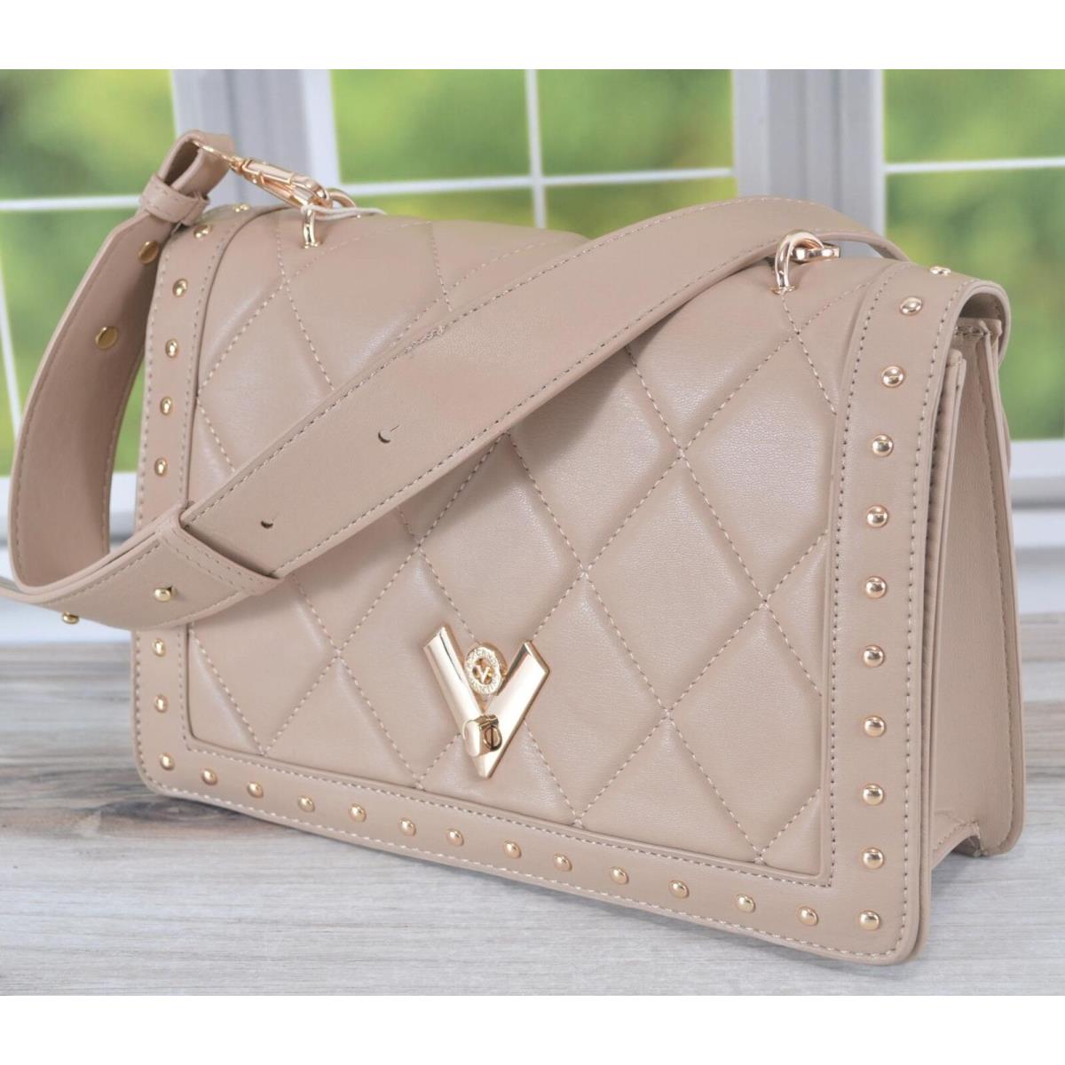 Valentino Orlandi Studded Leather Flap Crossbody Bag Purse Beige