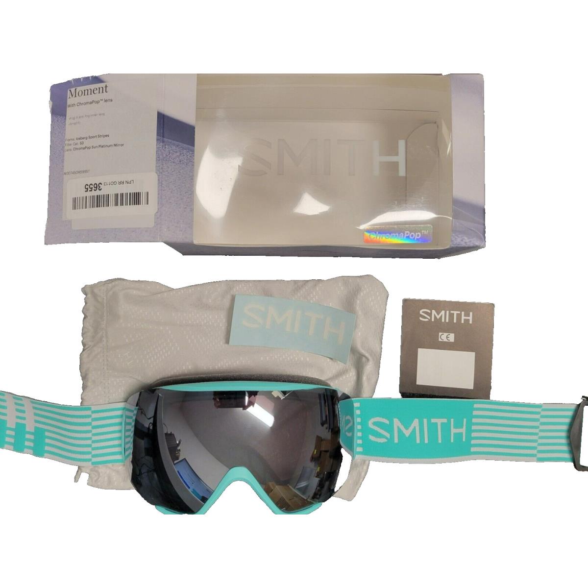 Smith Moment Snow Goggles Iceberg Sport Stripes Sun Platinum Mirror Lens