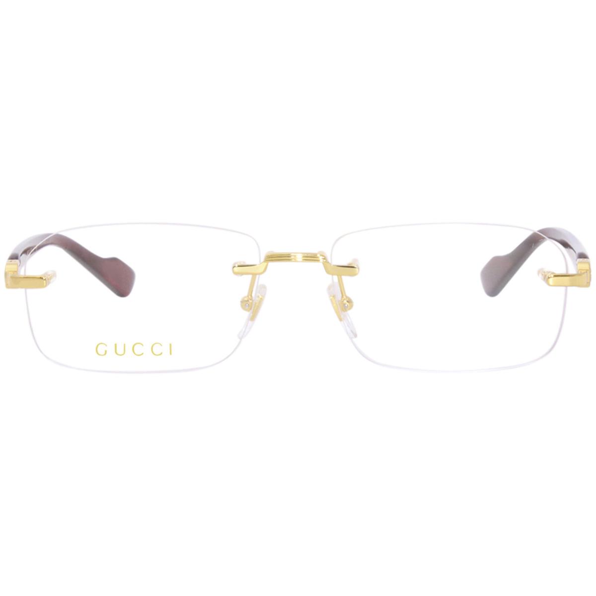 Gucci GG1221O 003 Eyeglasses Men`s Gold/burgundy Rimless Rectangle Shape 56mm