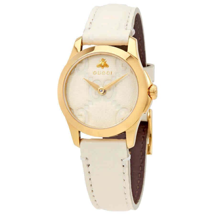 Gucci YA126580 G-timeless 27MM Women`s White Leather Watch