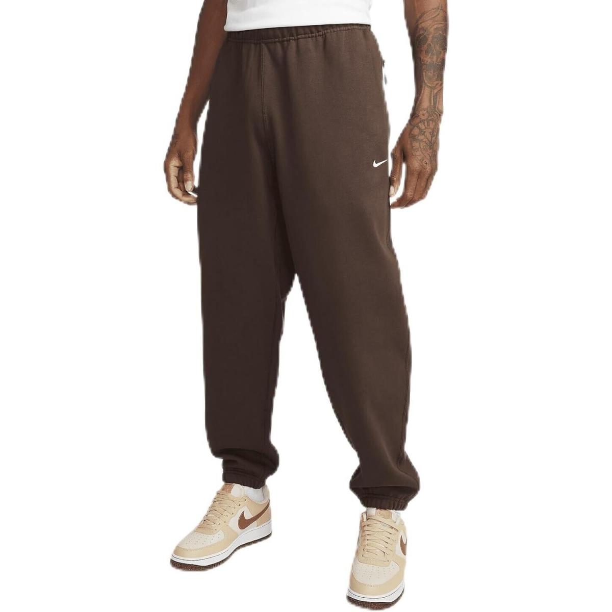 Nike Men`s Solo Swoosh Fleece Pants DX1364-237 Baroque Brown/white Sz XL