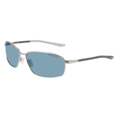 Nike DQ 0927 012 Silver Pivot Six M Sunglasses with Blue Mirror Lenses - Brushed Silver/Blue/Supr Blu, Frame: Silver, Lens: Blue