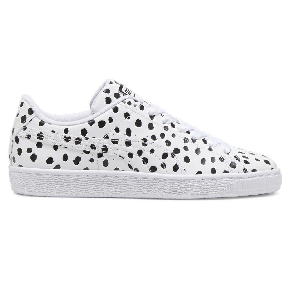 Puma Basket Dalmatian Polka Dot Lace Up Womens Black White Sneakers Casual Sho