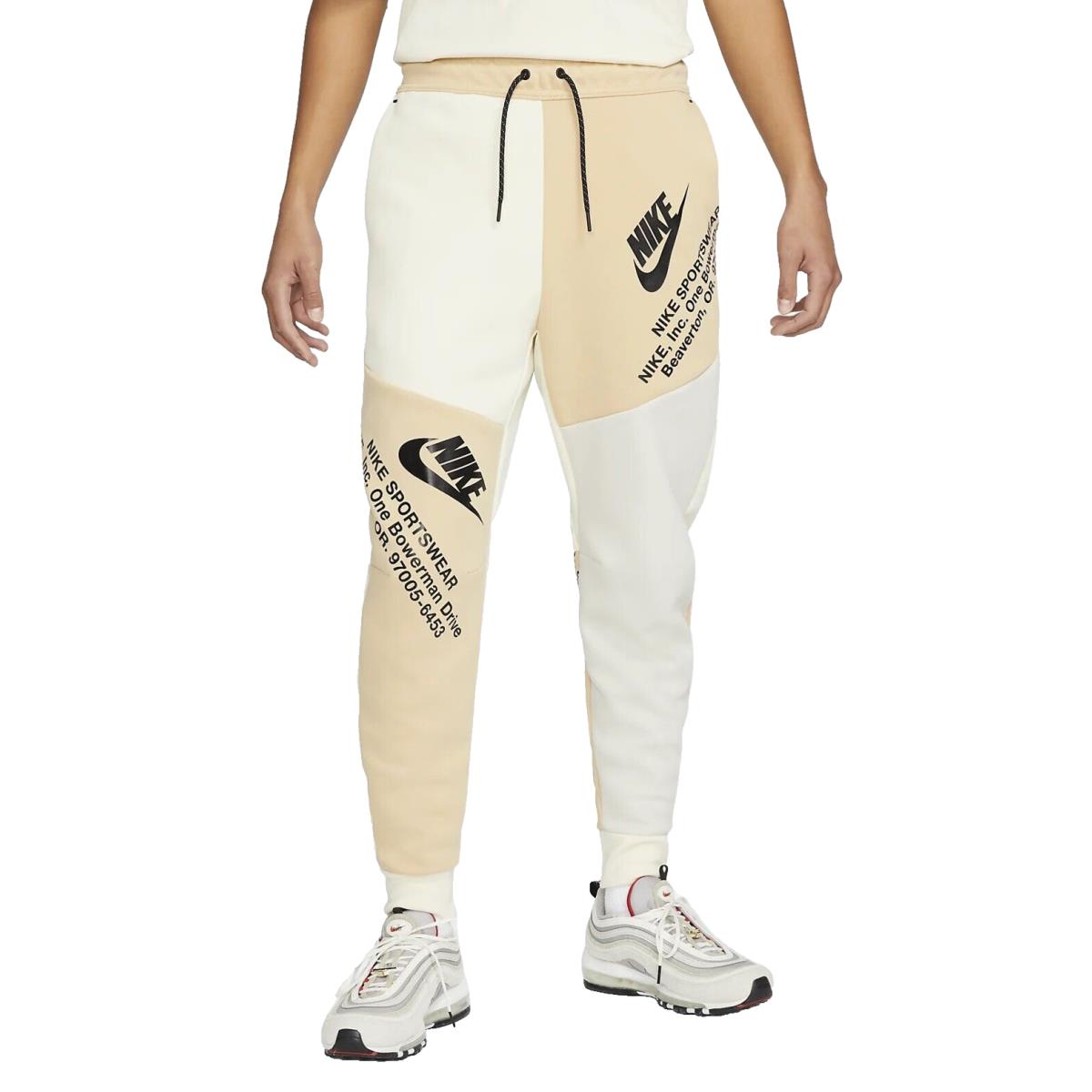 Nike Tech Fleece Graphic Jogger Pants DM6480-252 Sesame/black Men`s XL