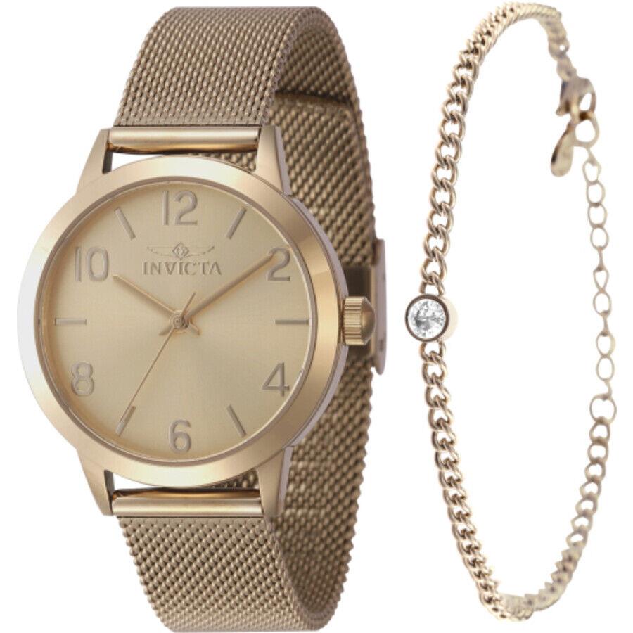 Invicta Wildflower Quartz Gold Dial Ladies Watch 47275 with Bracelet - Dial: Gold-tone, Band: Gold-tone, Bezel: Gold-tone