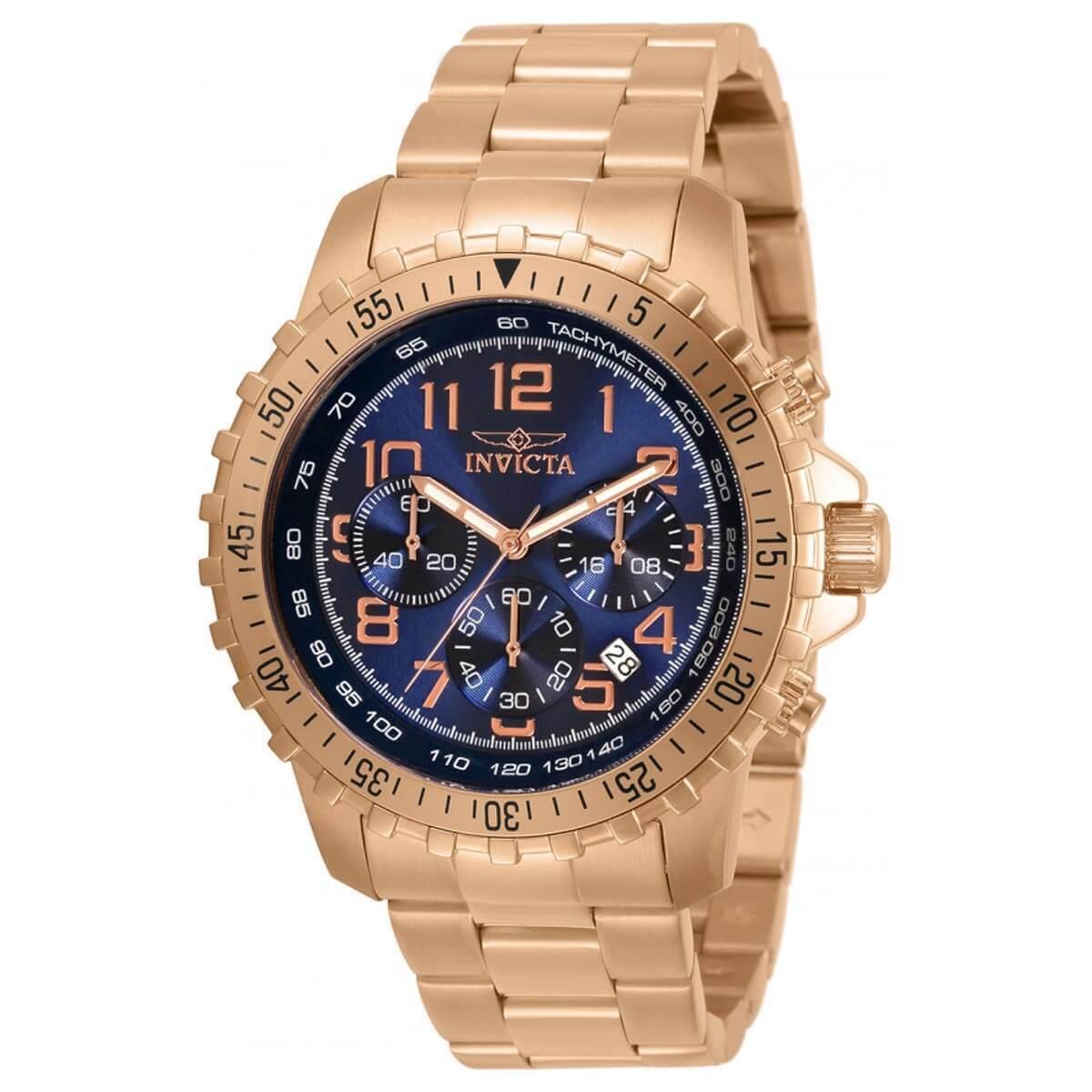 Invicta Men`s Watch Specialty Chronograph Blue Dial Rose Gold Bracelet 32315