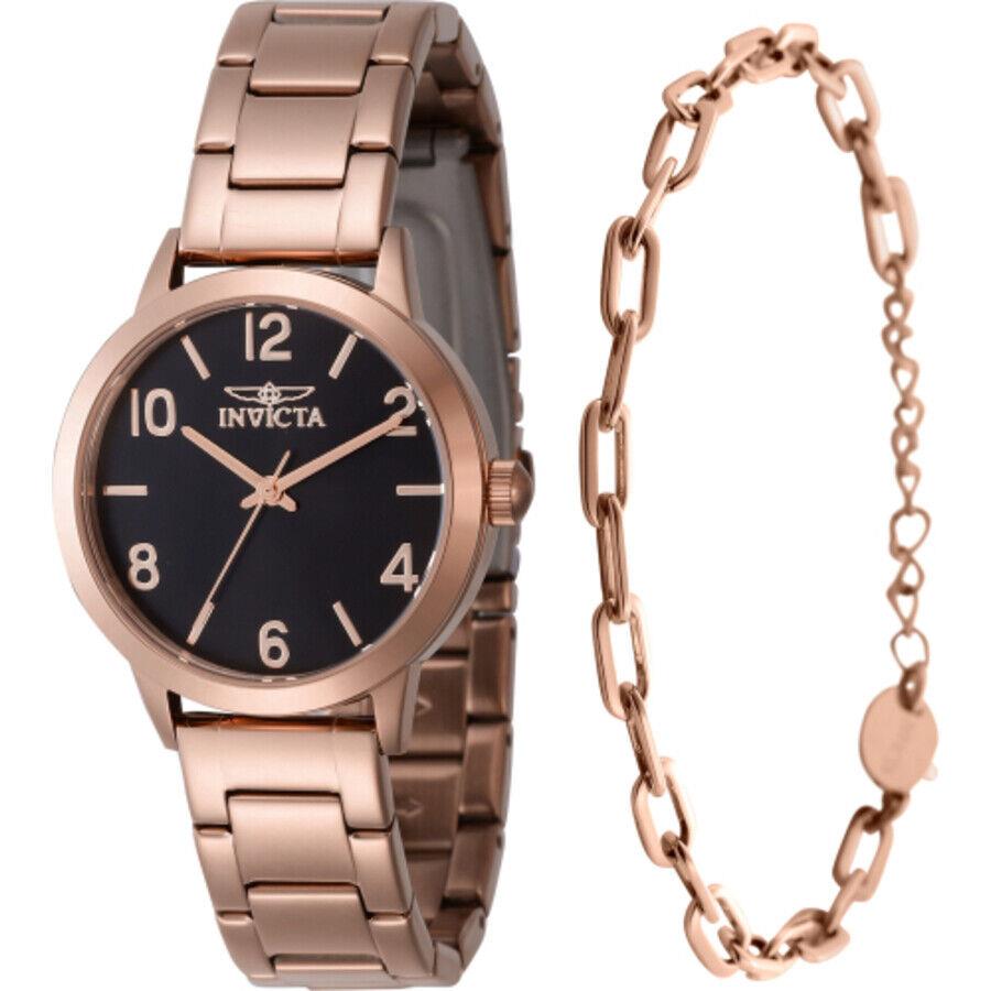 Invicta Wildflower Quartz Black Dial Ladies Watch 47272 with Bracelet - Dial: Black, Band: Rose Gold-tone, Bezel: Rose Gold-tone