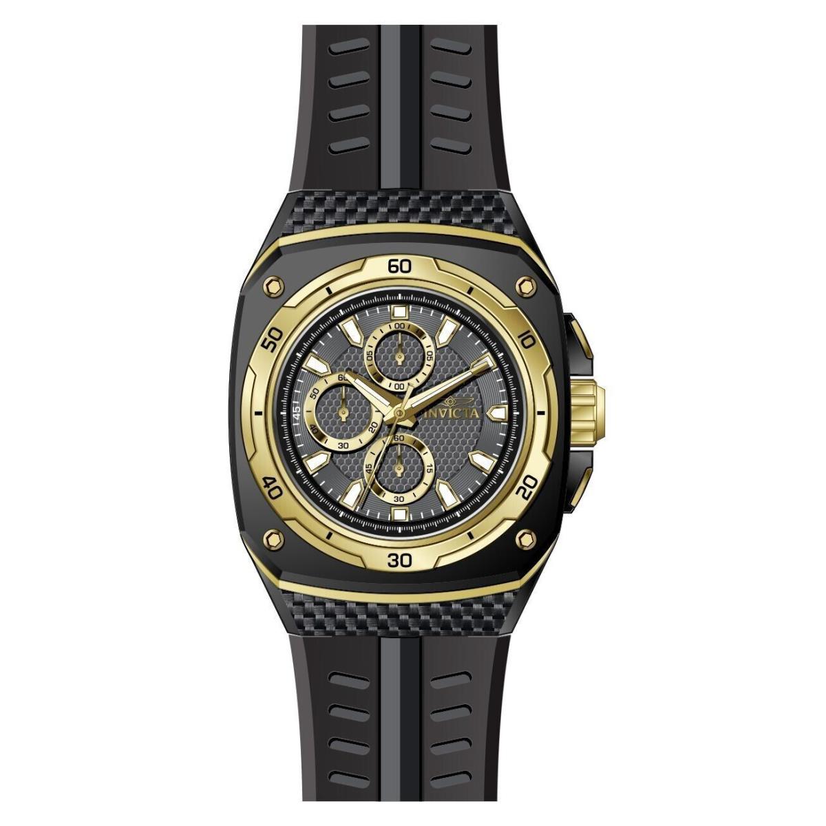 Invicta Gold Black Dail Men`s Quartz Watch Black Silicone Strap Band