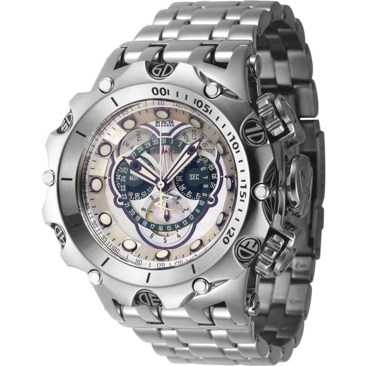 Invicta Men`s Watch Reserve Chrono Purple Green and White Dial Bracelet 45608 - Dial: Purple, Green, White, Mother of Pearl, Band: Silver